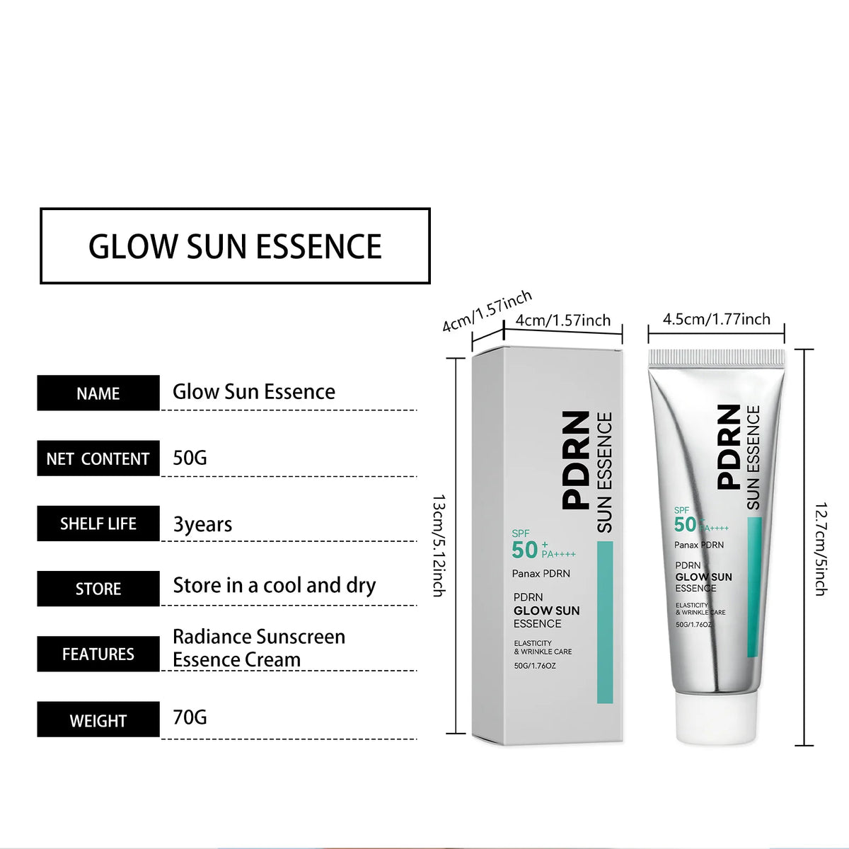 SPF 50 PDRN Facial Sunscreen Essence Broad Spectrum UV Defense Waterproof Moisturizing Refreshing Non Sticky Daily Face Sun Care