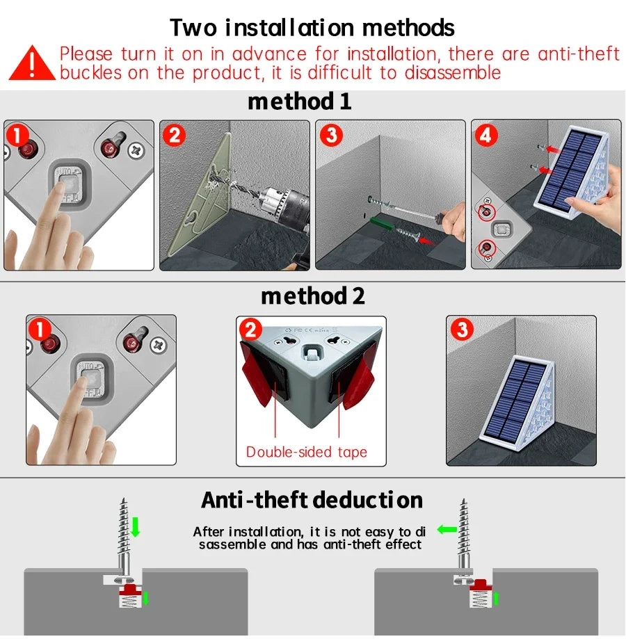 LED Step Lamp Stair Light Outdoor IP67 Waterproof Solar Light with Lens Anti-theft Design Decor Lighting for Garden Deck Path