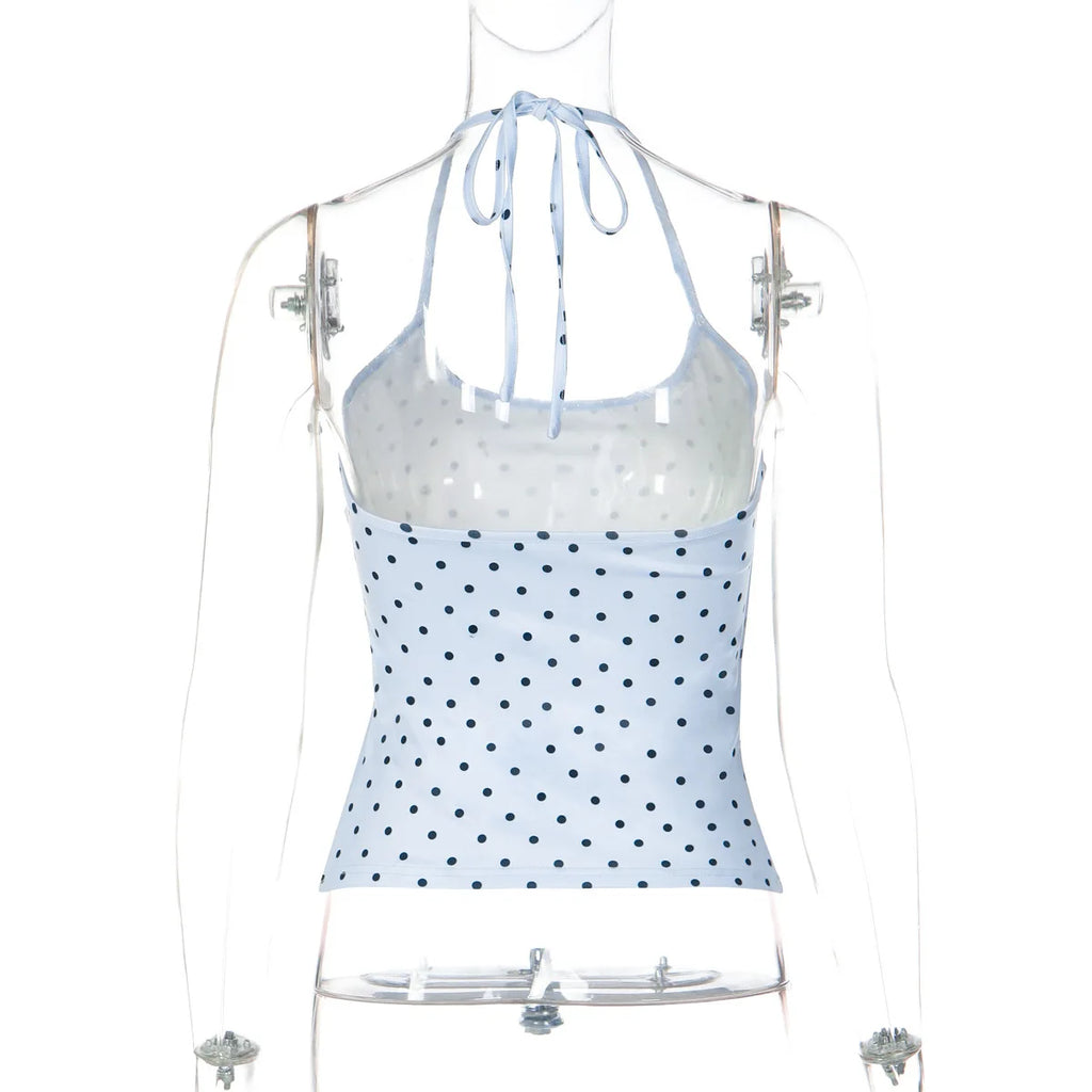 Fashion Polka Dot Halter Neck Tank Top Women Slim Fit Thin Strap Sleeveless Casual Summer Camisole