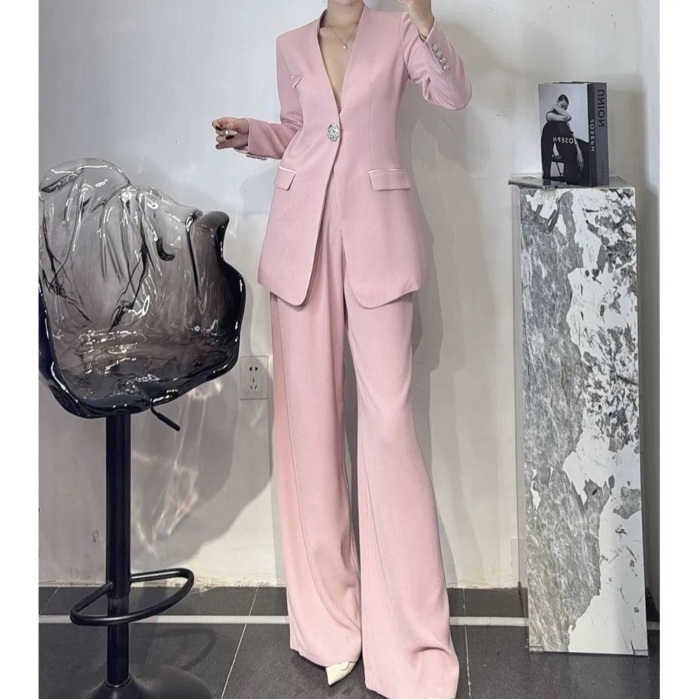 Fashion Solid Color Women 2 Piece Pants Sets With Blazer Single Button Slim Fit Elegant Clothing Jacket Trousers Outfits 2026