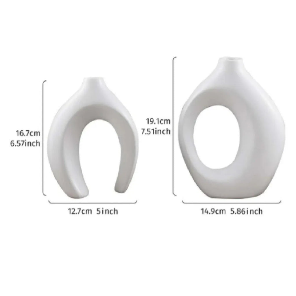 Minimalist White Ceramic Vase Set of 2 Hollow Nordic Modern Home Decor