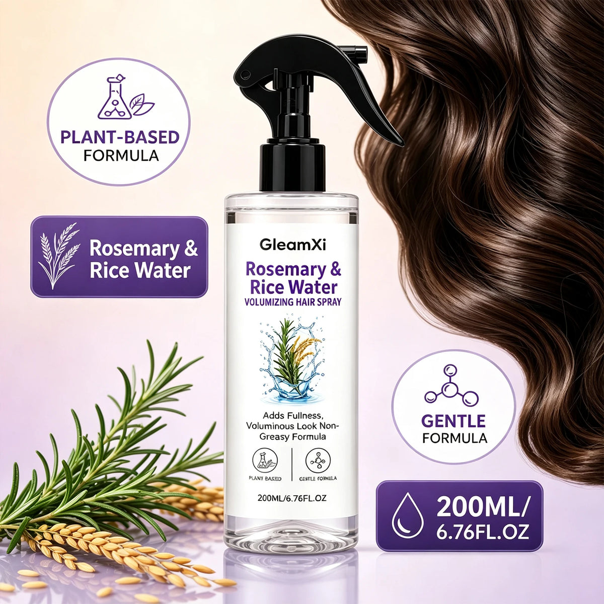 Rosemary & Rice Water Hair Spray 100%natural extracts lightweight & non-greasy Leaves hair softer smoother and healthier-looking