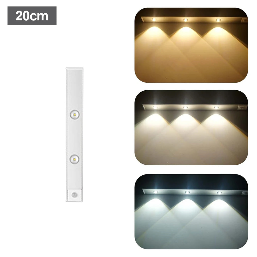 Ultra Slim Led Motion Sensor Light Strip Tricolor Lamp Usb Rechargeable Lights Leds Night With Paste 10cm/20cm/30cm/50cm Cabinet