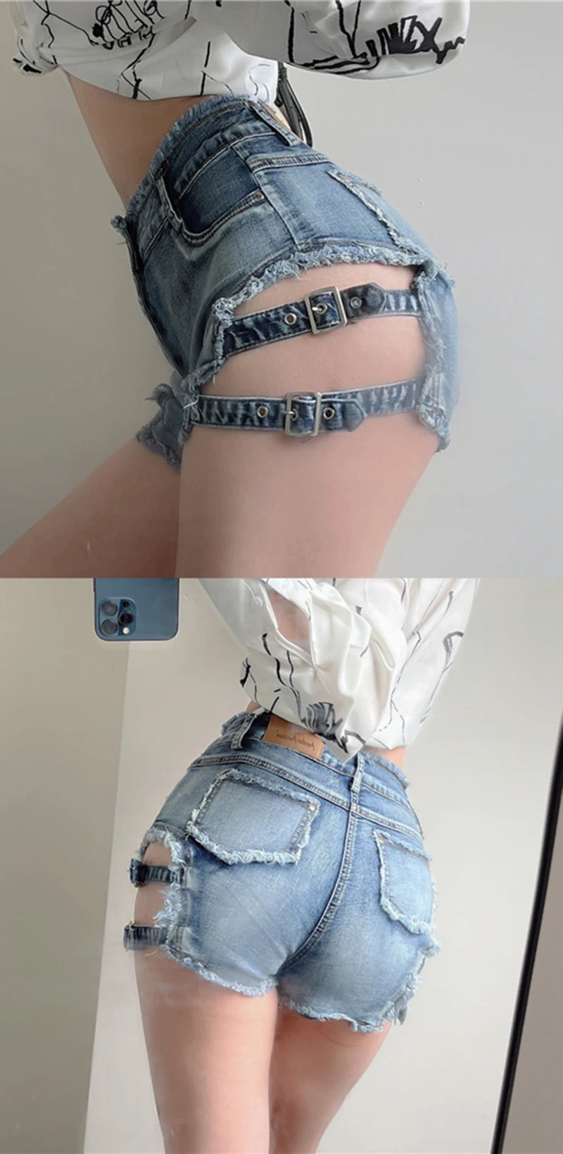 MEXZT Y2K Denim Shorts Women Sexy Hollow Out Short Jeans Streetwear Korean Fashion High Waist Slim All Match Short Hot Pants New