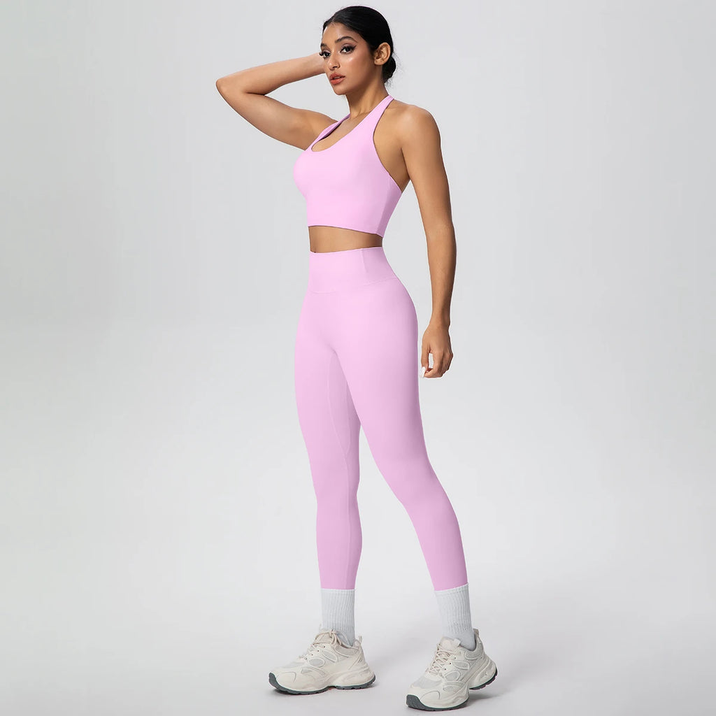 2PCS/set Yoga Set for Woman's Sexy Backless Halter Bra Sports Top Quick Drying Legging Summer Gym Fitness Pants Yoga Set