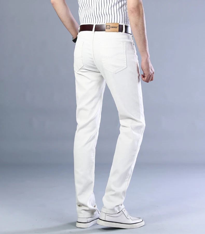 2026 New  Spring Autumn Wine Red Jeans Men Fashion Casual Classic Style Business Straight Fit Soft Trousers Male Advanced Pants
