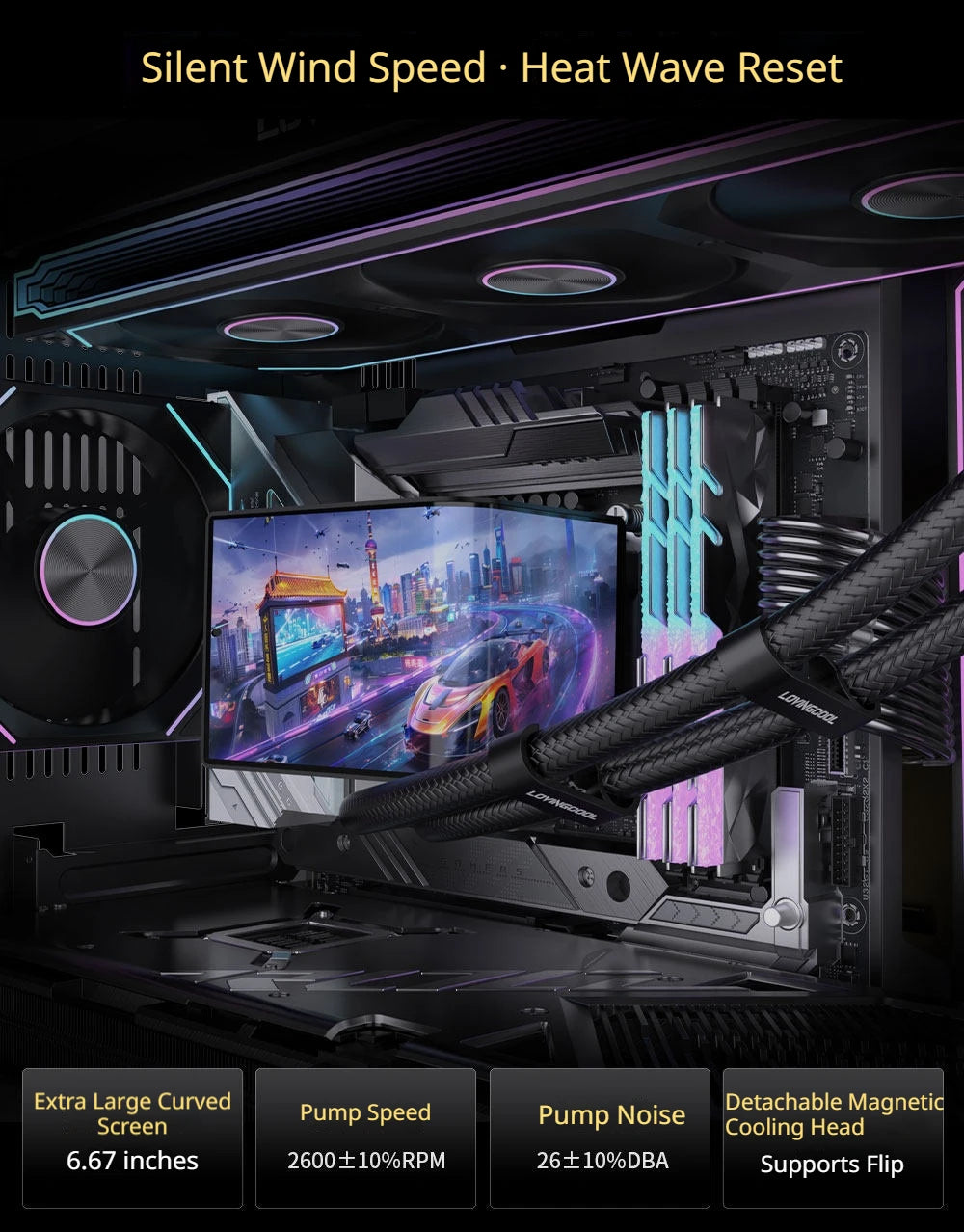 LOVINGCOOL SC70 360 ARGB CPU Liquid Cooler Radiator 6.67-Inch Naked-Eye 3D Super Large Frameless Curved Screen Water Cooler