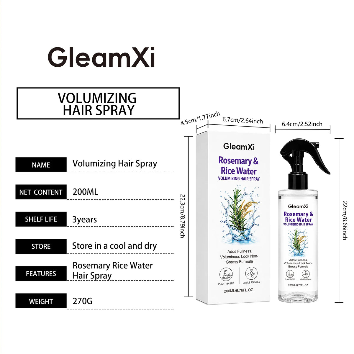 Rosemary Rice Water Volumizing Hair Spray Lightweight Non Greasy Root Boost Smooth Frizzy Hair Natural Looking Volume 200ml