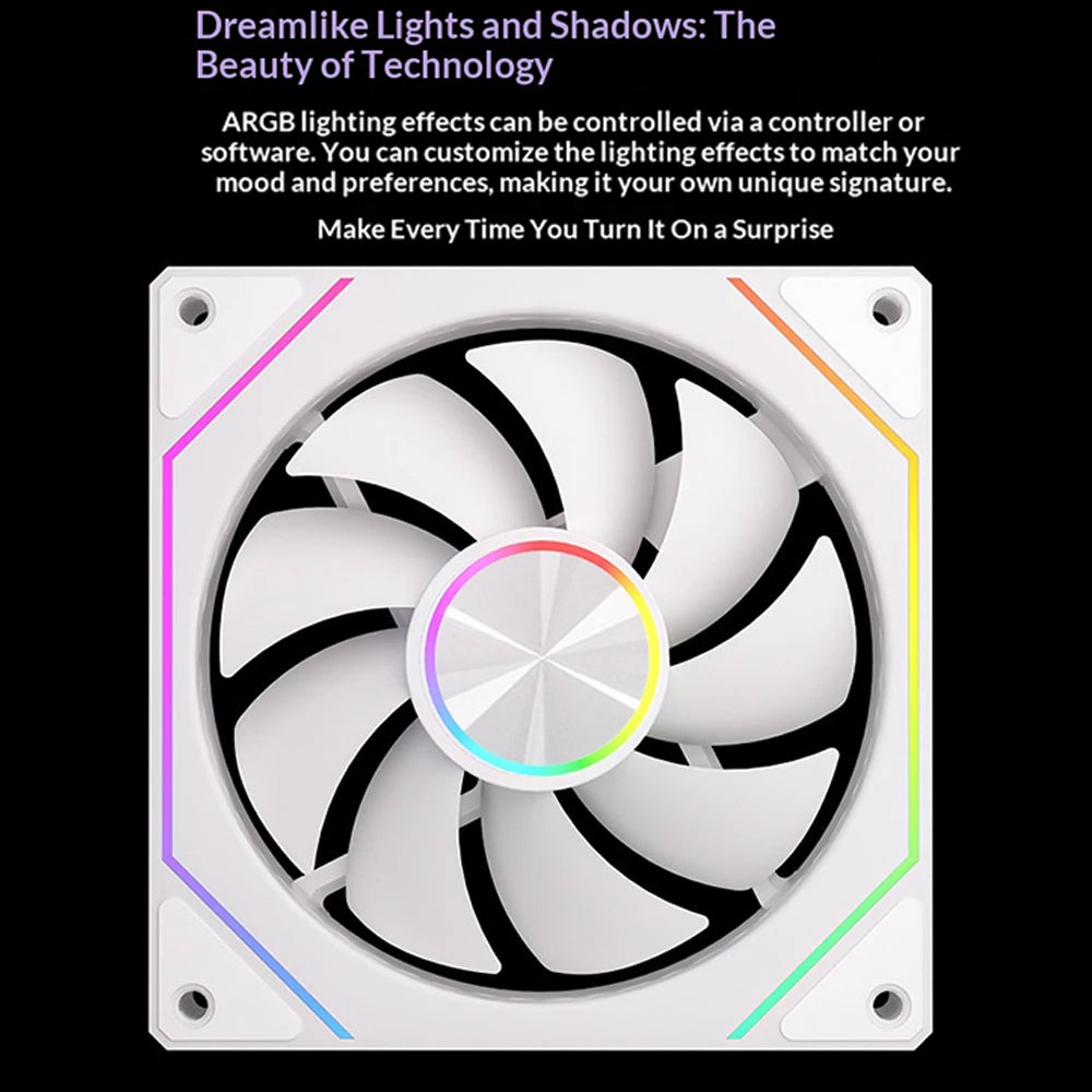 Veebyte PRISM 8 PRO PC Fan 120mm ARGB 4PIN 5V-3PIN PWM Quiet Cooling Fan 12V Large Air Volume Computer Fan 45.2CFM/800-1600RPM
