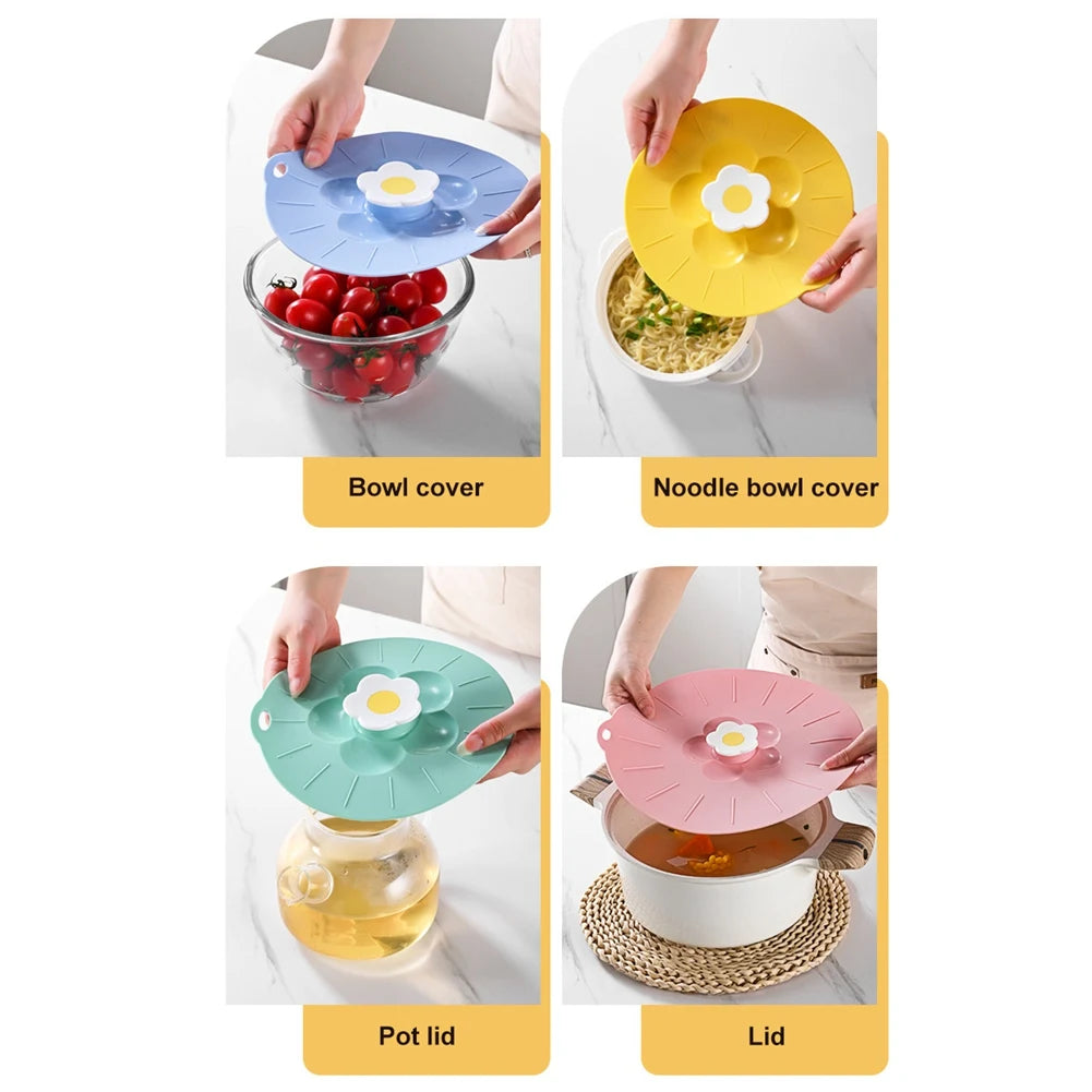 Silicone Flower Shape Handle Food Wrap Microwave Bowl Cover Dustproof Fresh Keeping Cooking Pot Pan Lid Reusable Kitchen Gadgets