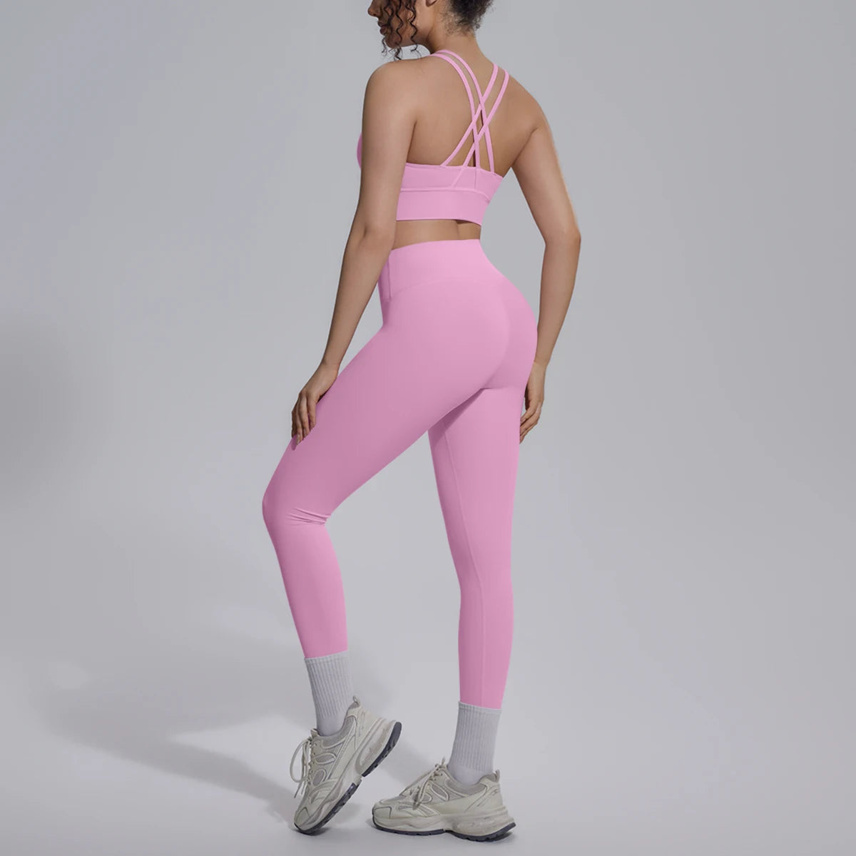2PCS Yoga Set Summer Gym Sports Running Yoga Clothing Solid Color Cross Bra Workout Top High Waisted Quick Drying Fitness Pants