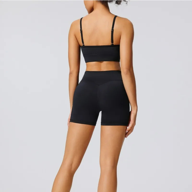 Women's Nude Yoga Set High-end Beautiful Back High Elasticity Quick Drying Bra Shorts Two-piece Set Outdoor Sports Fitness Suit