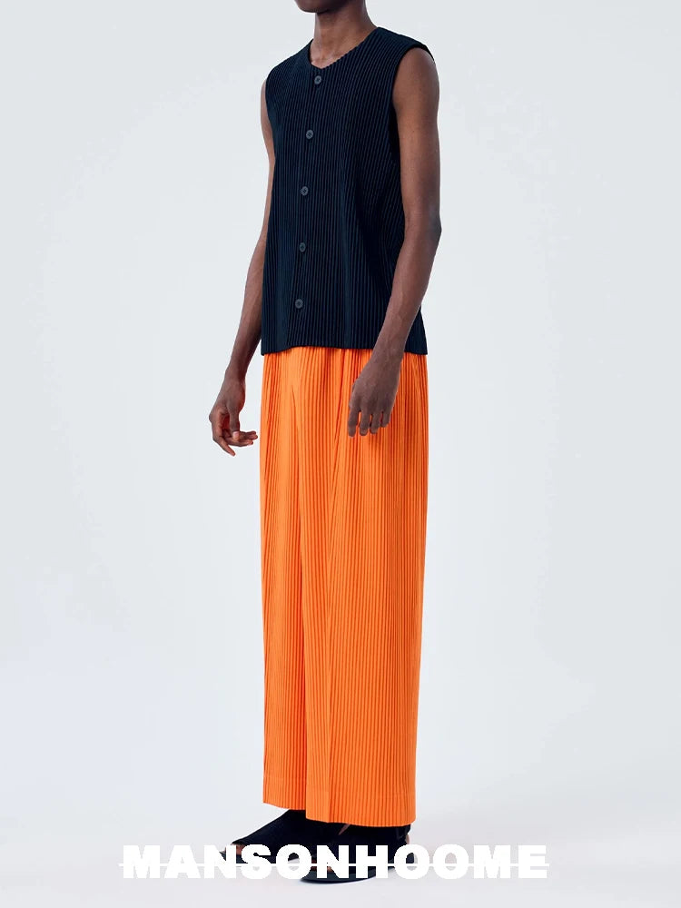 Miyake Fold 2025 Spring/summer New Relaxed Men's Casual Pants Solid Color Seam Wide Leg Pants