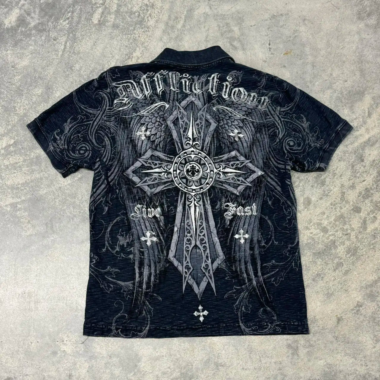 Affliction New Men Polo shirt Skull Graphic Harajuku Round Neck Oversized T Shirt Short Sleeve Tops Gothic Clothing Street Wear