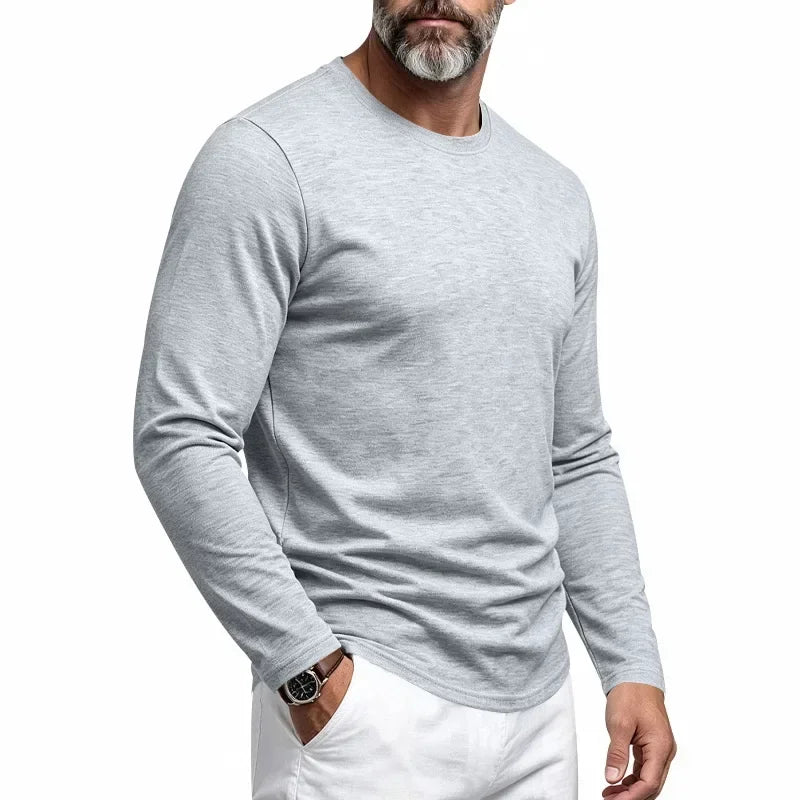 Autumn and Winter Men's Thin Casual Crew Neck Pullover Loose Versatile Breathable Commuter Long Sleeve Bottom T-Shirt