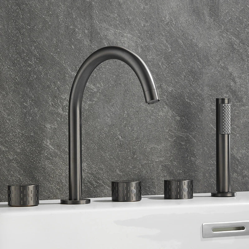 Gray Luxury Brass Deck-Mounted 5-Holes Bathroom Bath Tub Rotating Faucet Mixer Bathtub Basin Water Tap With Spray 3 Handles