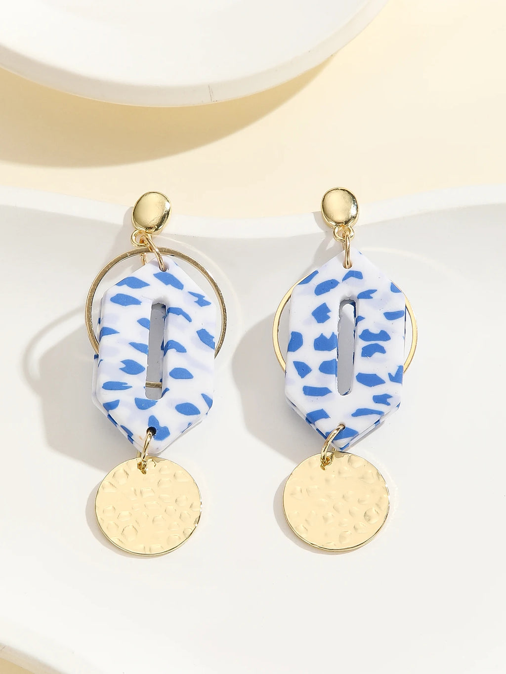 Mediterranean Blue Mosaic Arch Earrings Modern Light Blue Double Hoop Thin Dangle Artsy Statement Jewelry Summer Accessories