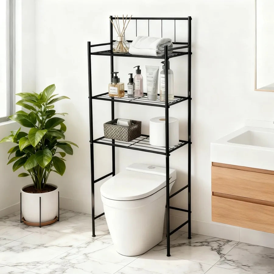 3-Tier Over Toilet Storage Rack for Space-Saving Bathroom Organization Stylish Metal Design for Maximal Storage Efficiency Abov
