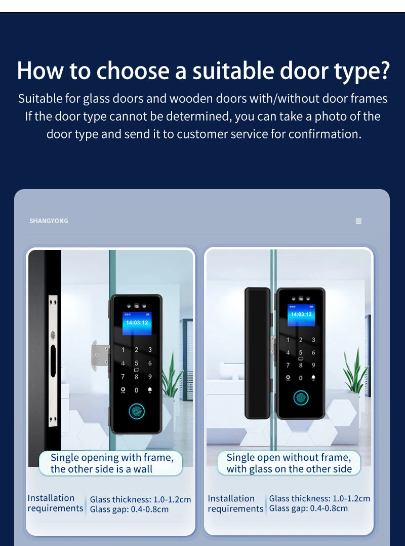 WIFI 3D Face Smart Lock for Glass Door with Camera Fingerprint Face Recognize Card Password Biometric Key App Unlock