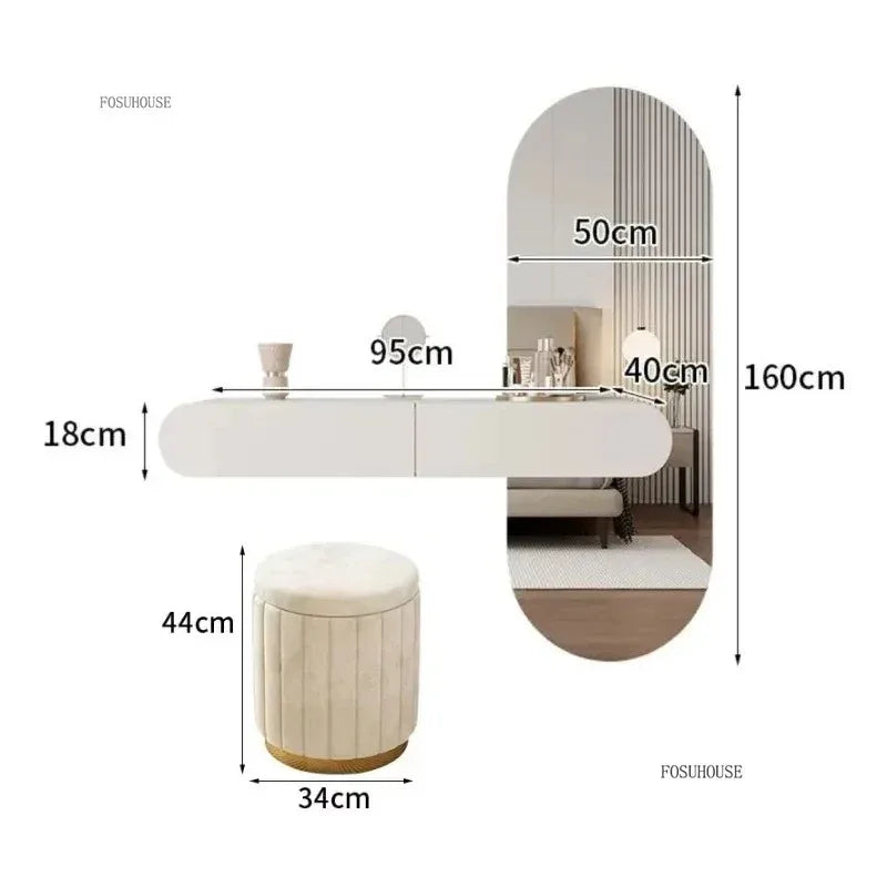 Cream suspended dressing table modern minimalist bedroom dressing table wall mounted dressing table mirror combination u q