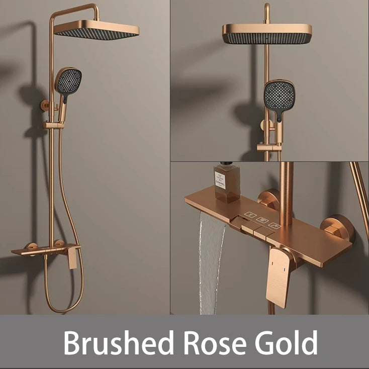 Wall Mounted Piano Digital Bathroom Shower Set 12 Inch Rainfall Shower Head Copper Bathroom Faucet Hot Cold Piano Shower System