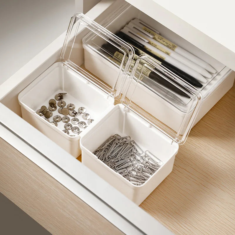 Double-Open Transparent Lid Storage Box - Multi-Purpose Organizer Container for Stationery, Cosmetics & Home Small Item Tidy