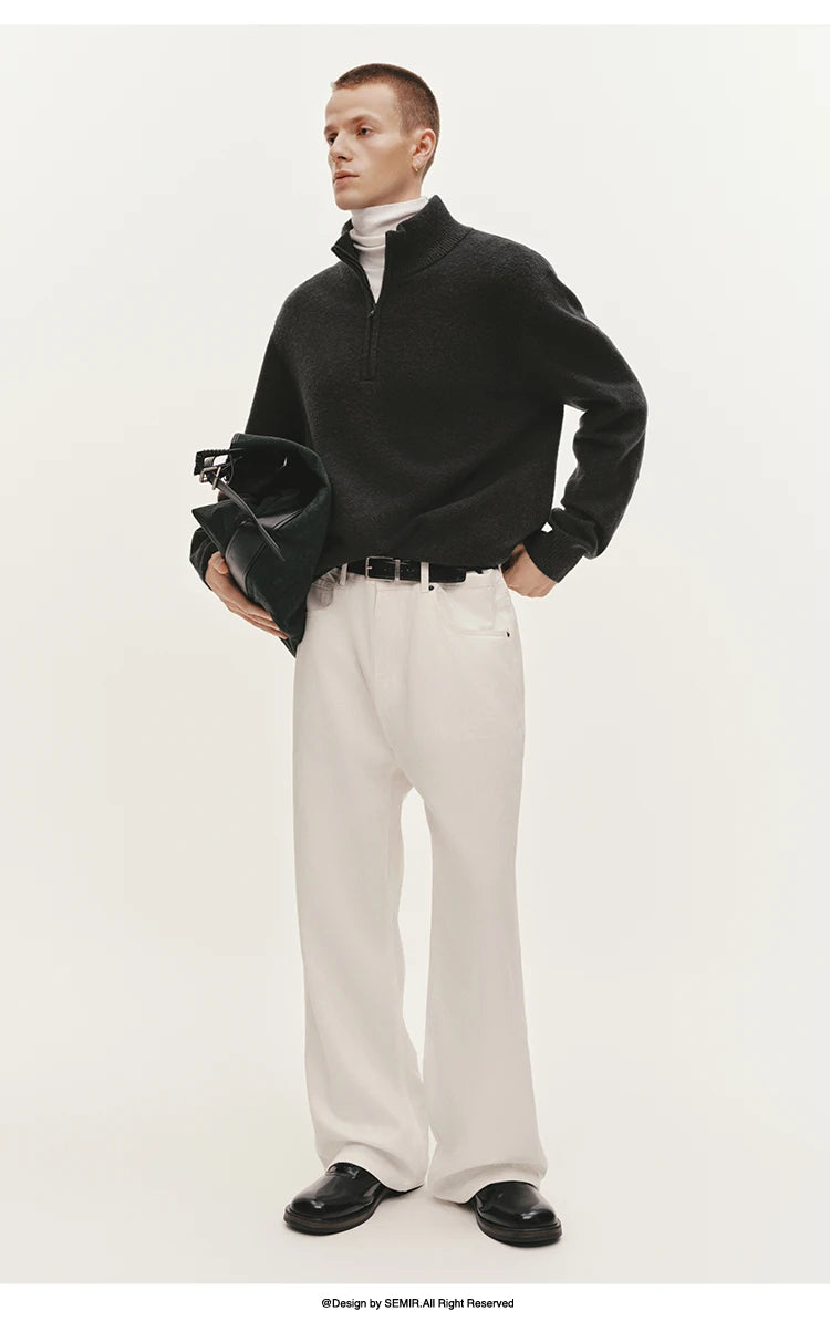 Semir Knitted Sweater Men Winter Half-Open Placket High Collar Wool Blend 2025 New Basic Pullover Men's Clothing
