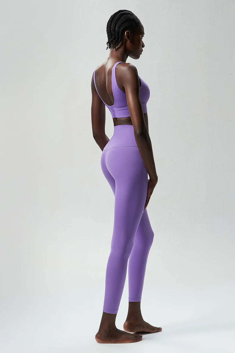 Two Pieces Fitness Yoga Set Women Solid Color Stretchy Soft Gym Suit Breathable Quick Dry Running Sportswear Workout Clothes