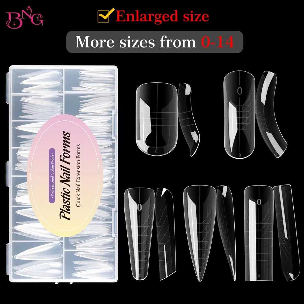 BNG Wide Size Dual Forms Nails Square Coffin Almond Nail Extension Mold False Nail Tips UV Gel Quick Building Mold Manicure Tool