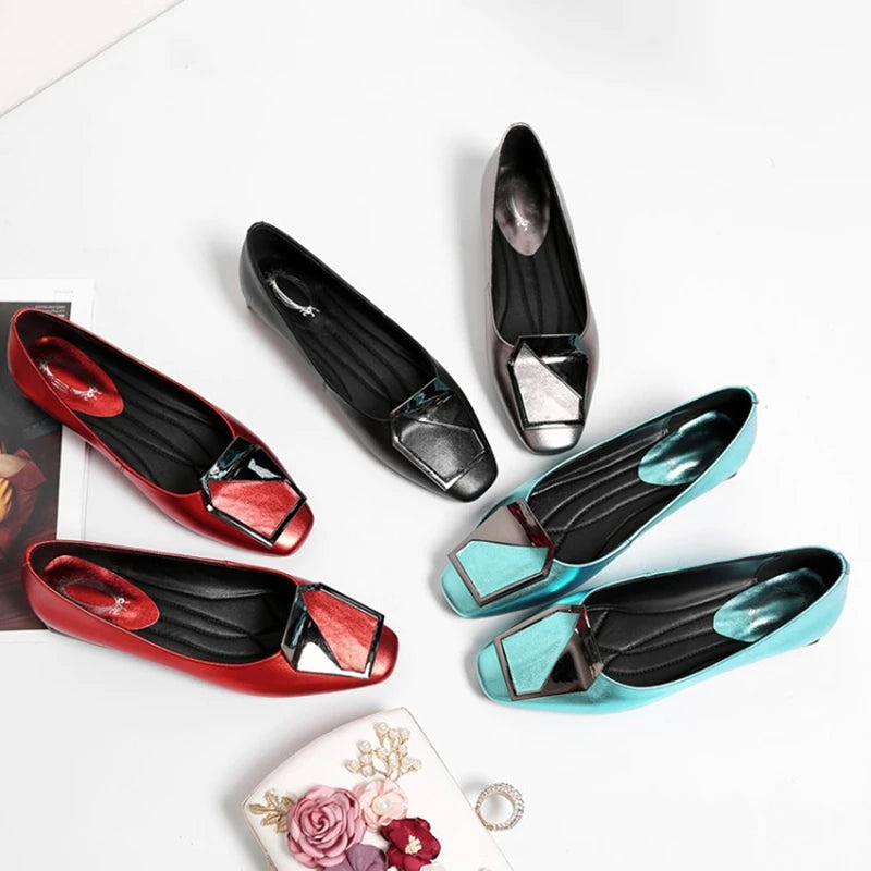 NEW Autumn/Spring Women Pumps Genuine Leather Shoes for Women Square Toe Low Heel Shoe Concise Slip-on Plus Size Handmade Shoes