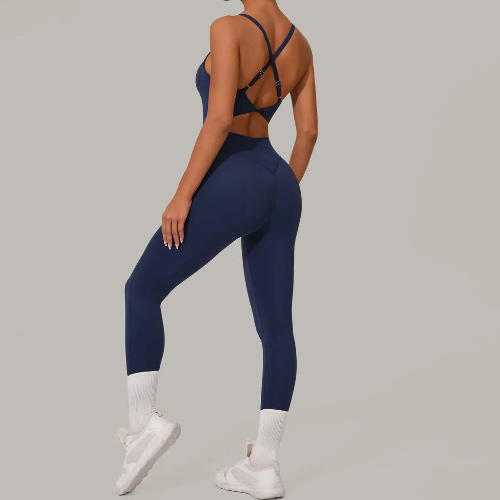 Wholesale Gym Clothes Woman Yoga Set Padding Women's Gym Jumpsuit Activewear Sportswear Push Up Fitness Sports Overalls Purple