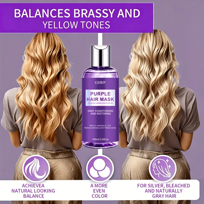 GSWP Purple Shampoo & Hair Mask Set, Neutralize Yellow & Brassy Tones, Deep Conditioning Repair Damaged Hair.100+100ml