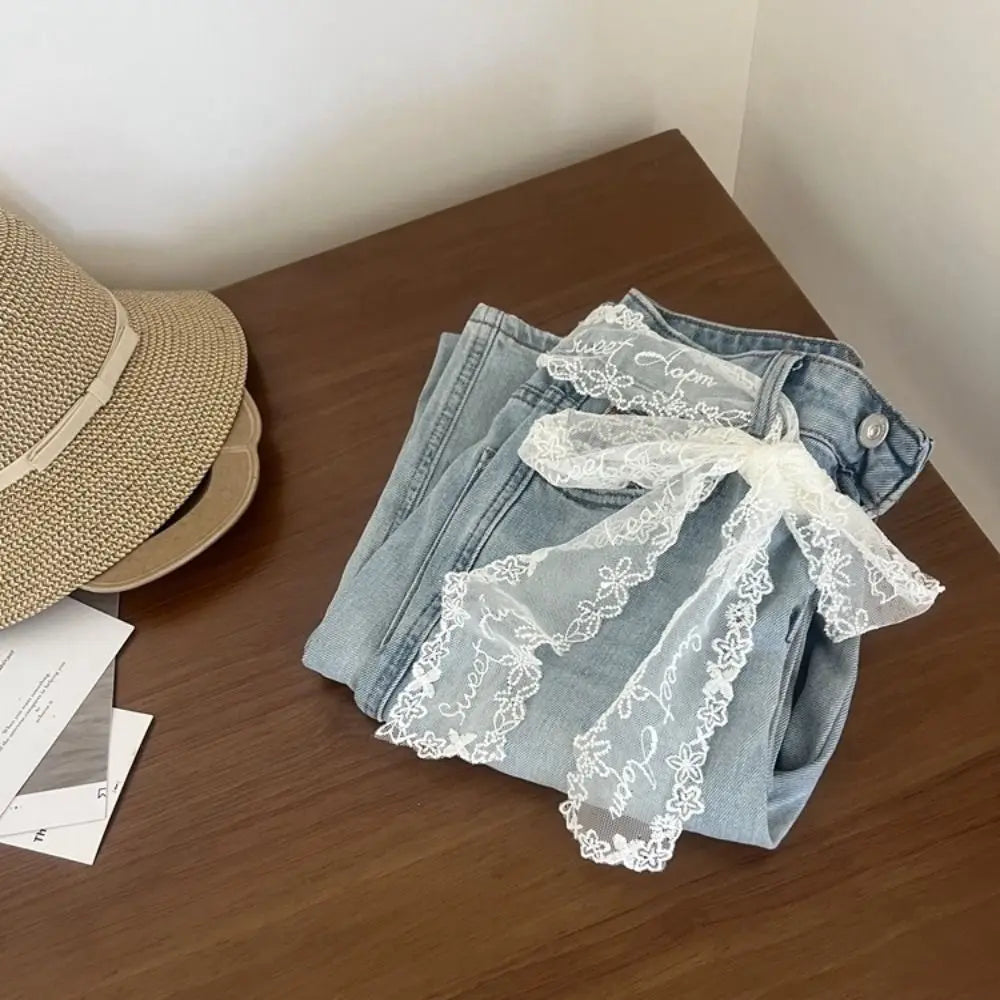 Korean Y2k Long Lace Waistband Floral Thin Lace Waist Belt Tie Up Bow Dress Jeans Belt Summer