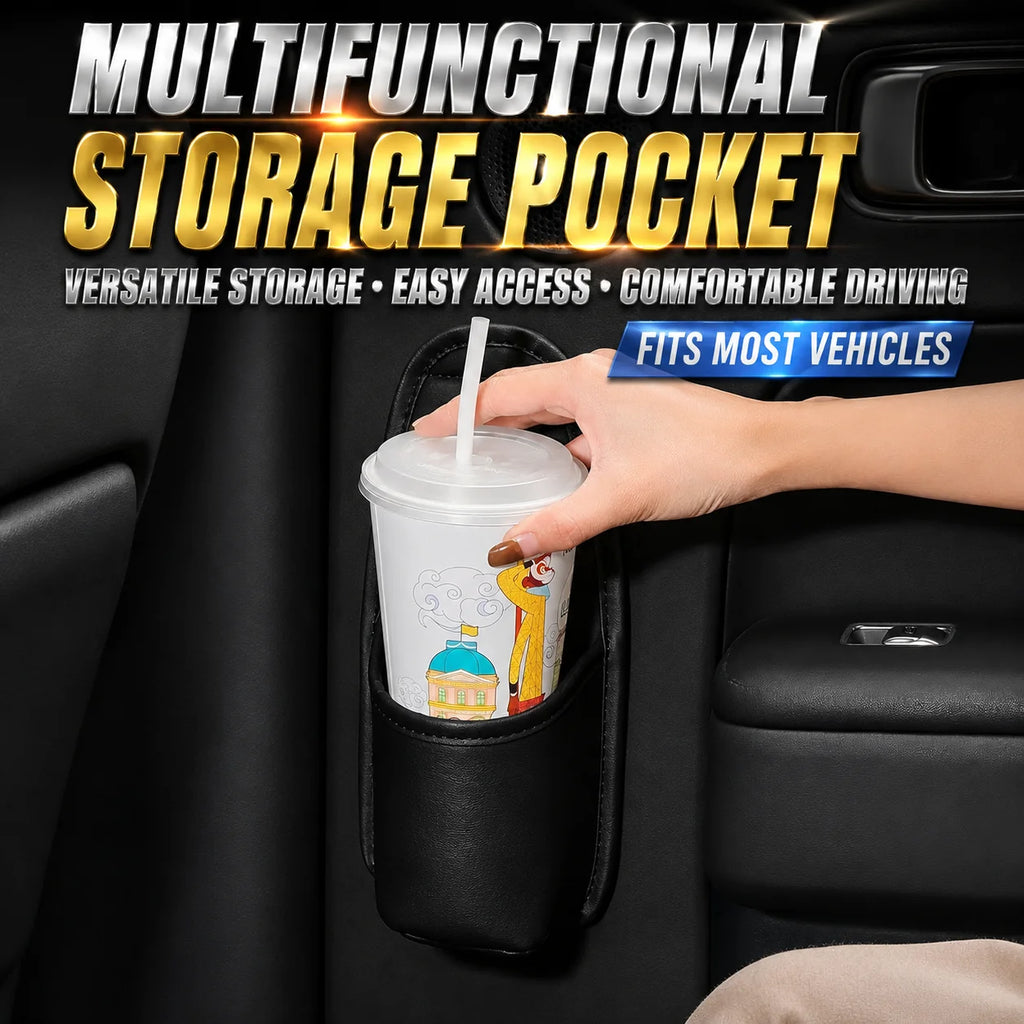 Car Door Cup Holder Self-Adhesived Drink Holder for Side Door Mini Waterproof Pu Leather Trash Bin Umbrella Holder Car Organizer