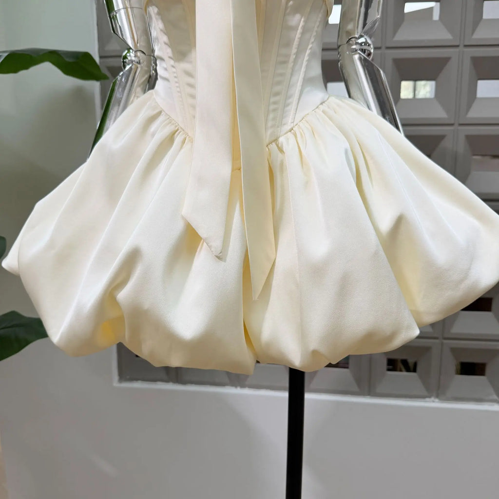 Women Sexy Strapless Bow Corset Mini Dress With Shorts Birthday Party Homecoming Prom Ball Elegant Ruffle A Line Evening Dresses