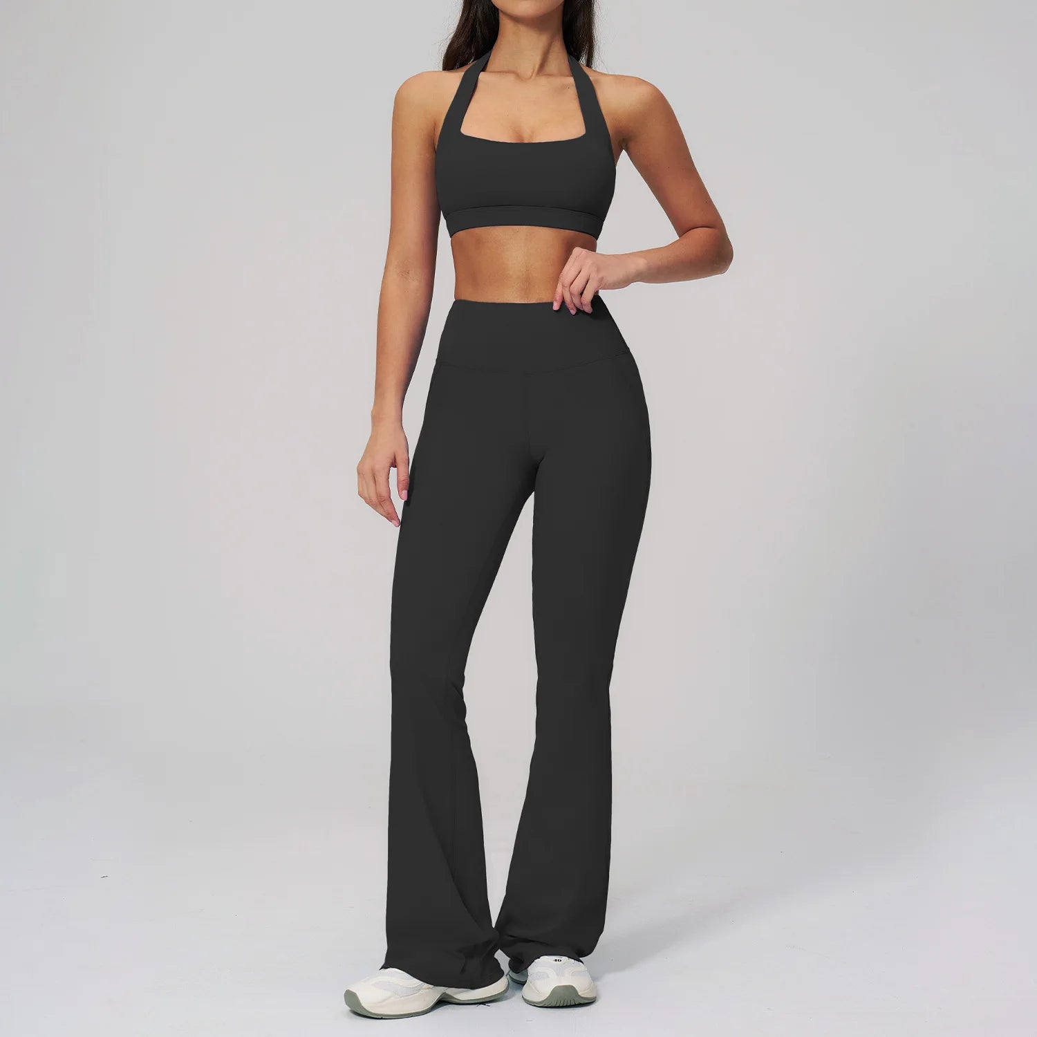 2PCS Flared Pants Yoga Set Women's Tracksuits Gym Fitness Outfits Sports Sets Female Shockproof Sports Bra Yoga Workout Clothes