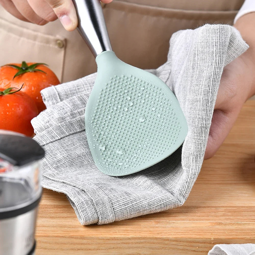1Pcs Silicone Spoon Non-stick Cooking Spoon Anti-scalding Pot Rice High-temperature-resistant Spoon Durable Kitchen Gadgets