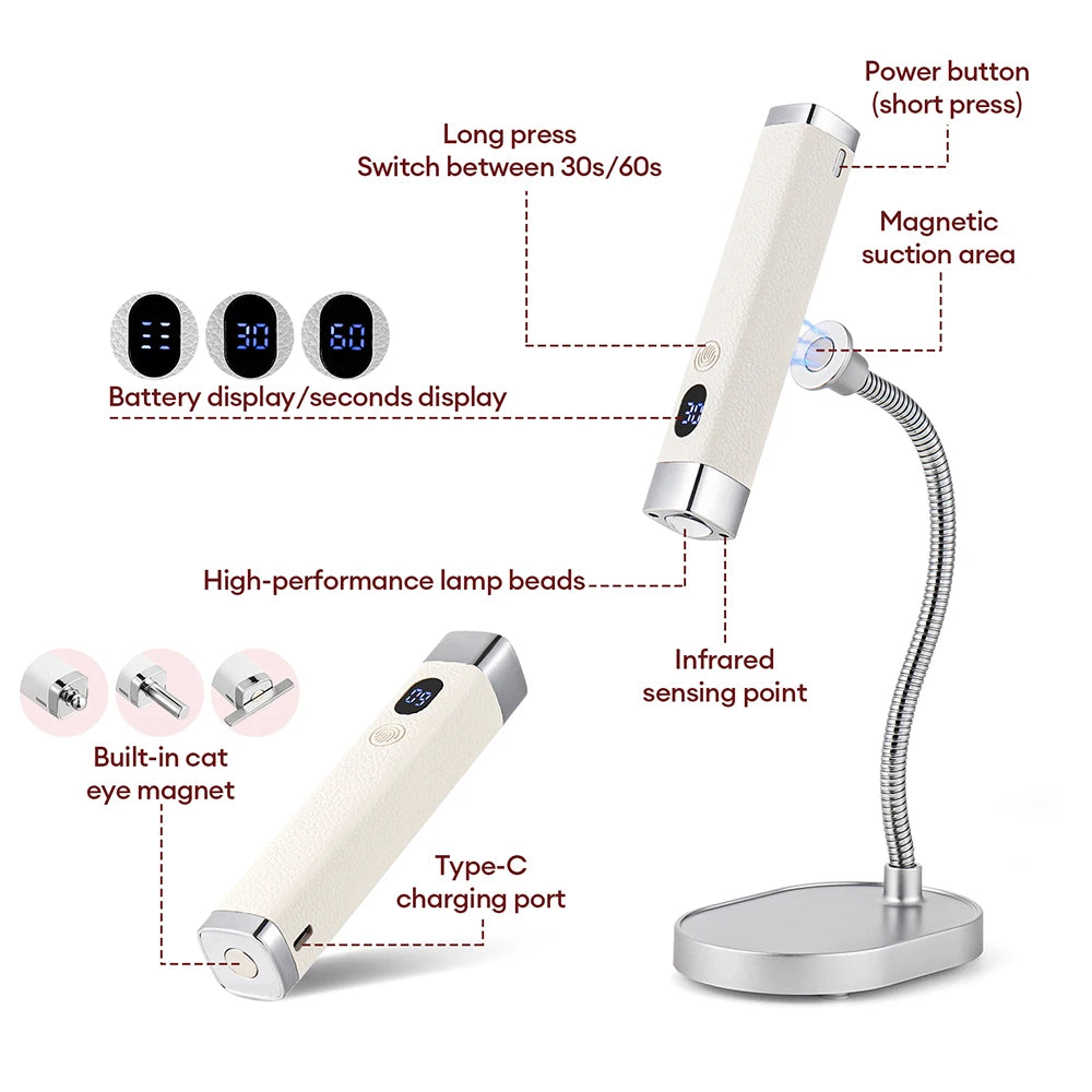 Dual Use Nail Lamp Cordless Manicure Dryer Smart Auto Sensor With Single Thumb Nail With Powerful Magnets Nail Dryer Lamp