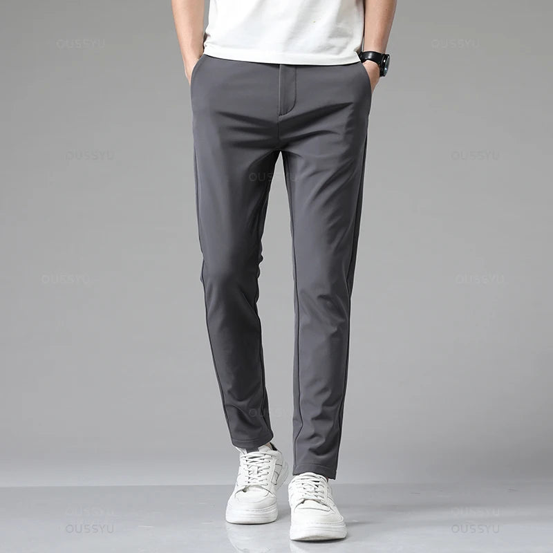 Autumn Winter Casual Pants Men Thick Business Stretch Slim Elastic Waist Jogger Korean Classic Black Gray Blue Trouser Male