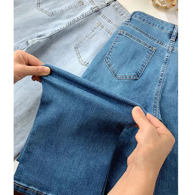 Women's High Waist Straight Jeans Spring Vintage Casual Ankle-length Denim Pants Korean Pantalones Streetwear Stretch Vaqueros