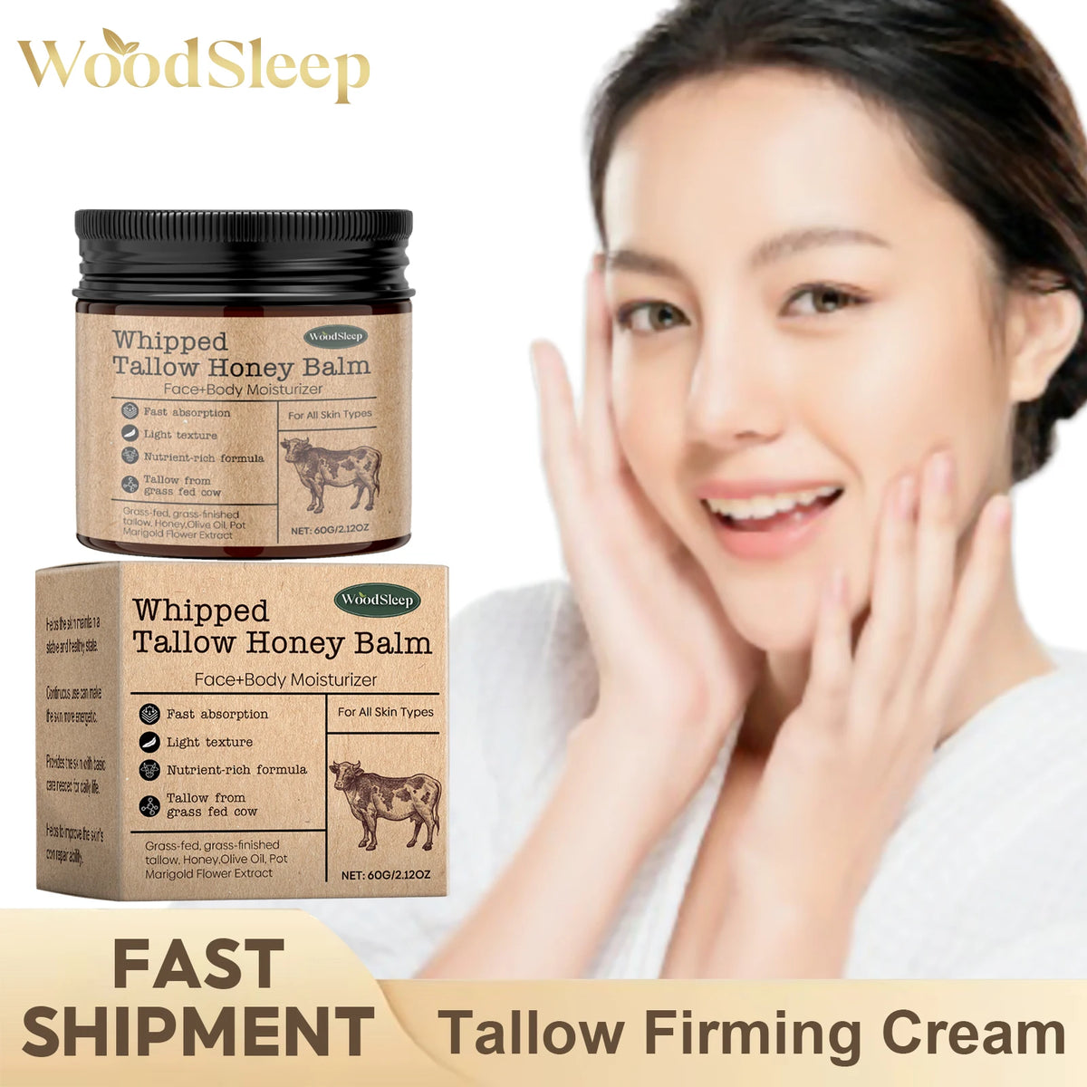 Whipped Beef Tallow Cream Face Body Moisturizer Reduce Wrinkle Increase Elasticity Skin Deep Nourishing Firming Anti Aging Cream