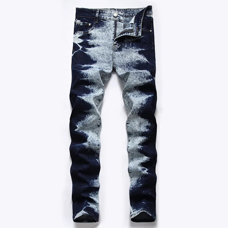 Kakan - New European and American Elastic Slim Fit Jeans for Men, High Street Novelty Deep Blue Long Jeans K36-L007