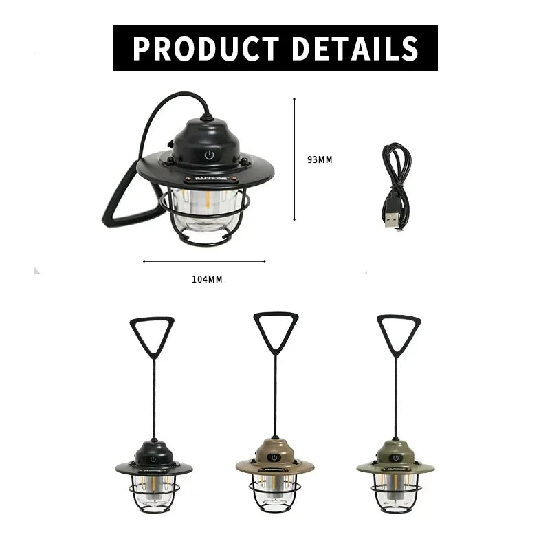 Outdoor Retro Smalldroplight, Campsite Lamp, Atmosphere Lamp, USB Charging Tent Light, LED Camping Hangling Lamp