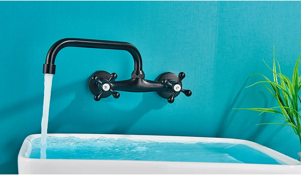 Antique Brass Basin Faucet Wall Mounted Bathroom Mixer Tap Hot Cold Sink Faucet 360 Rotation Spout Chrome Kitchen Mixer Taps