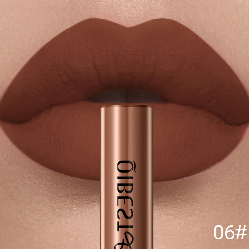 QIBEST Sexy Red Lip Gloss Long Lasting Velvet Matte Liquid Lipstick Waterproof Lip Makeup Nonstick Cup Purple Lip Tint Black