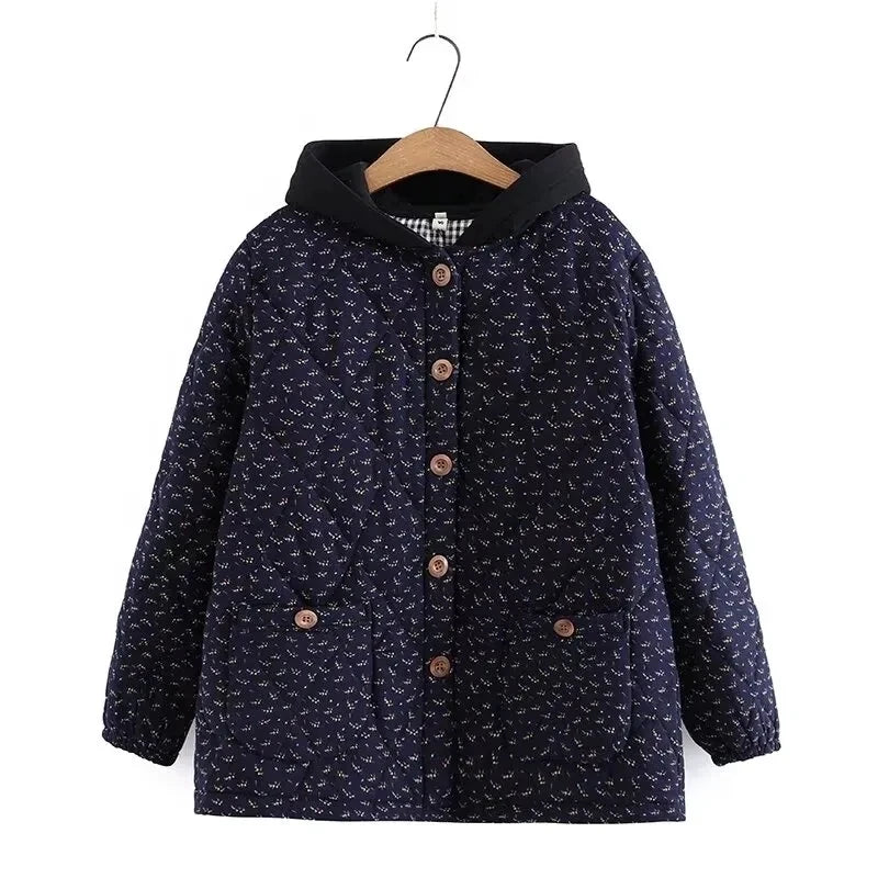 Middle-Aged Women  Flower Cotton Padded Jacket 2025 New Women Loose Warm Cotton Coat Large Size Women Winter Thicken Parkas Coat