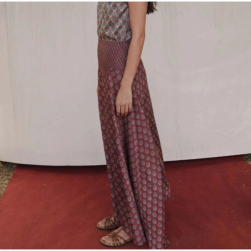 Elegant Printed Women's Vest Skirts Suit Sleeveless Top A-Line Long Skirts Lady Set 2026 Summer Autumn 2 Pieces Set Women