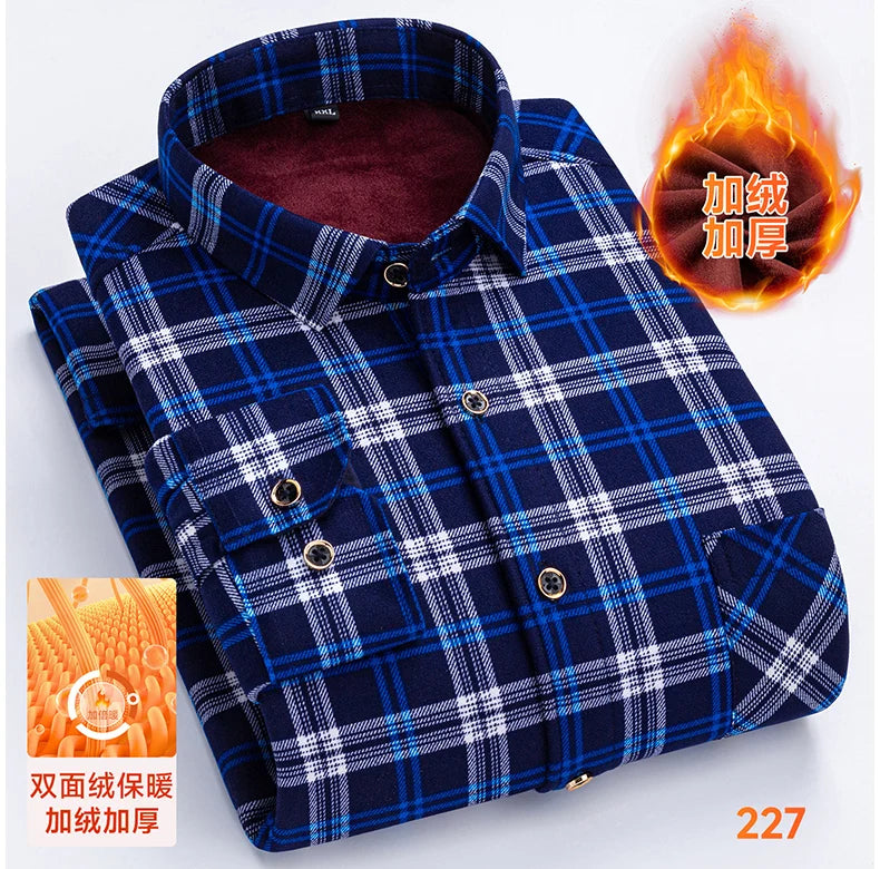2025 Men's Autumn Winter Warm Long Sleeve Casual Plaid Shirts Thickern Fleece Check Shirts for Men Plus Size Male Office Clothes