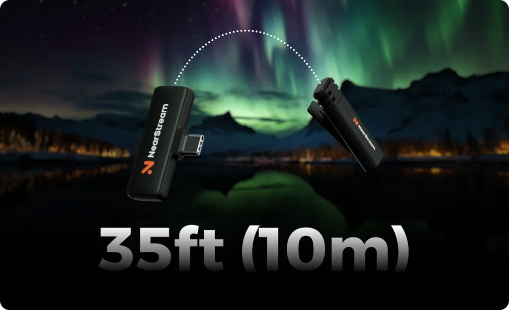 NearStream AWM10T Plus 1-to-2 Wireless Lavalier Microphone, AI DSP Noise Canceling, 33Ft Stable Transmission, 6H Long Battery, Auto Pair Plug & Play Mic for Classroom Vlog Live Stream iPhone Android PC