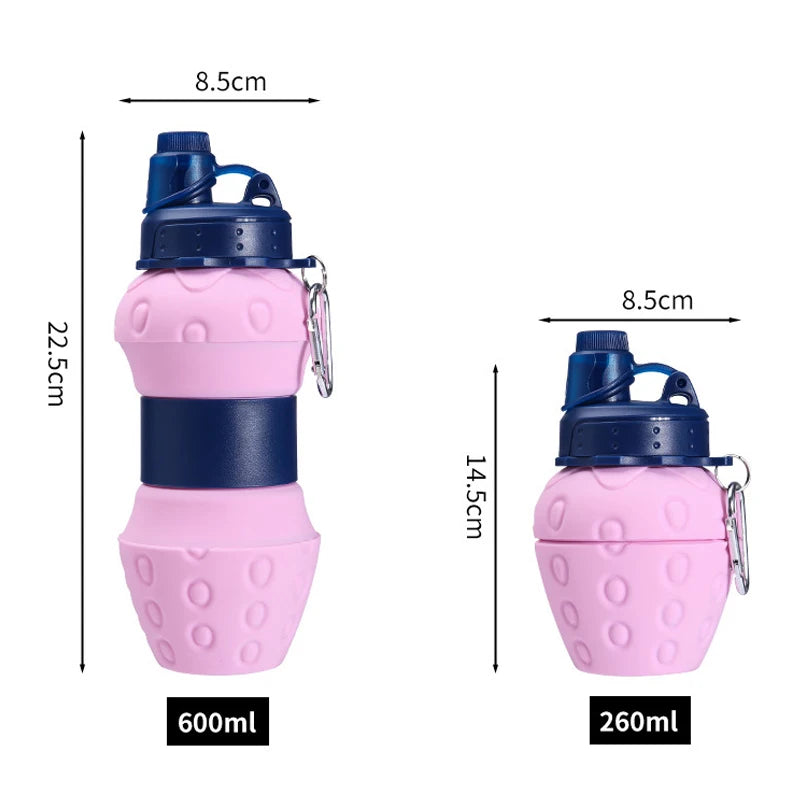 Portable Foldable Sports Water Bottle 600Ml Travel Sports Bottle Strawberry Shaped Water Bottle Kids Silicone Telescopic Cup